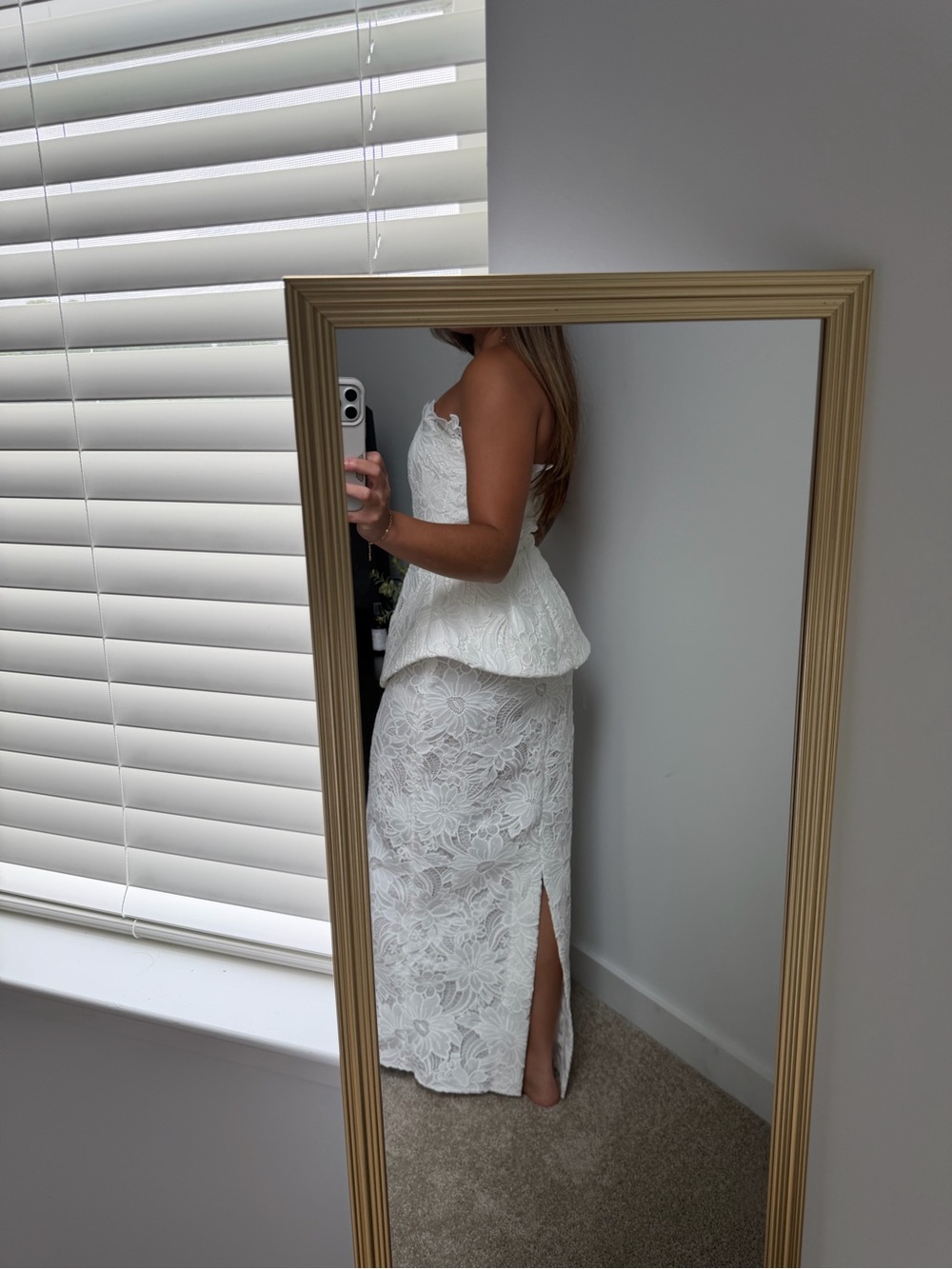 Club L London White Strapless Lace Peplum Gown - Picture 2 of 3